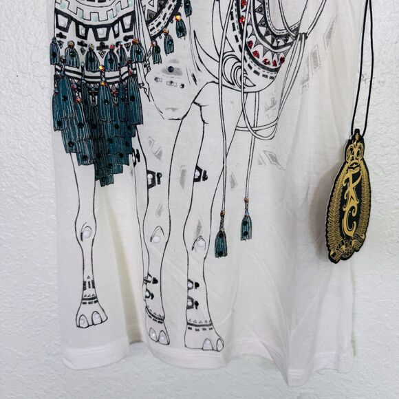 Key Closet Top Womens XS Camel Swarovski Crystal Rhinestone Tank Tee White NEW - Picture 4 of 10